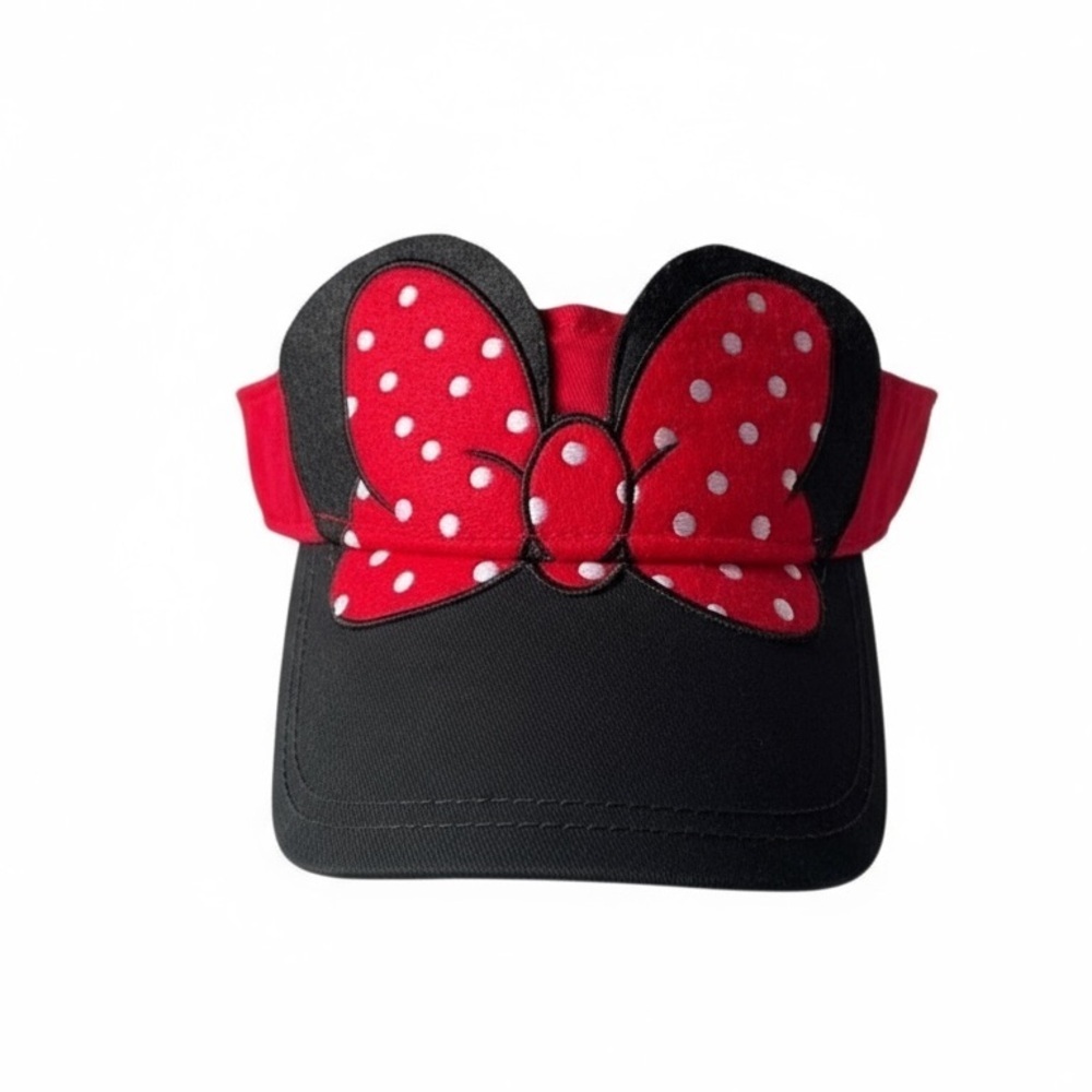 DISNEY Parks Mini Mouse Visor Black Red Polka Dot Bow Adjustable Back Adult Hat